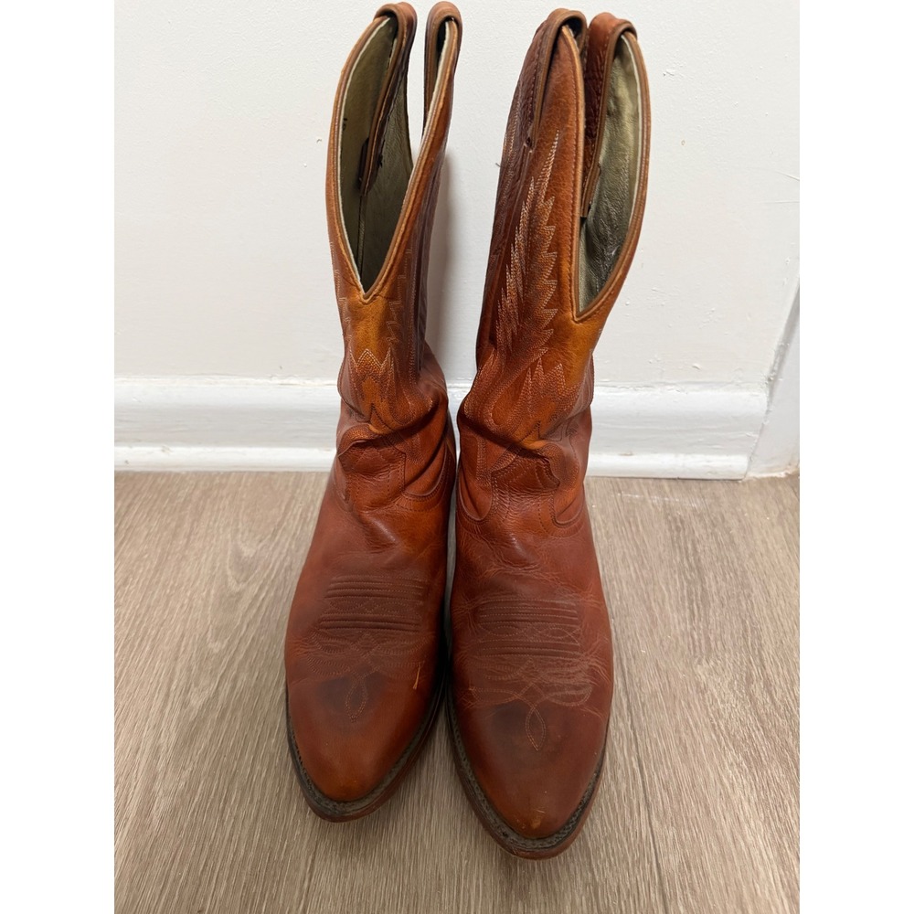Boulet Mens Cognac Brown Leather Western Cowboy Boots Size 10 3E Wide 7031